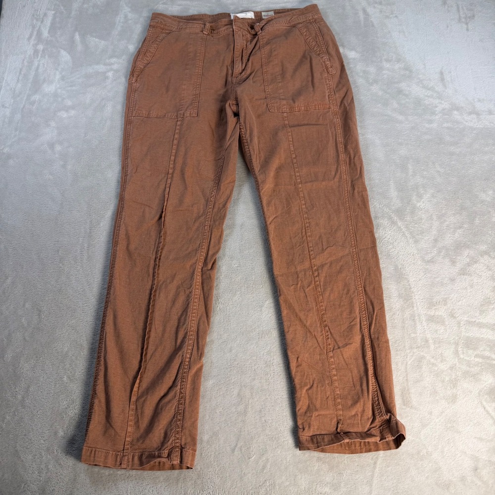 Anthropologie The Wanderer Straight Leg Utility Pant Women 30 Brown Cotton Linen